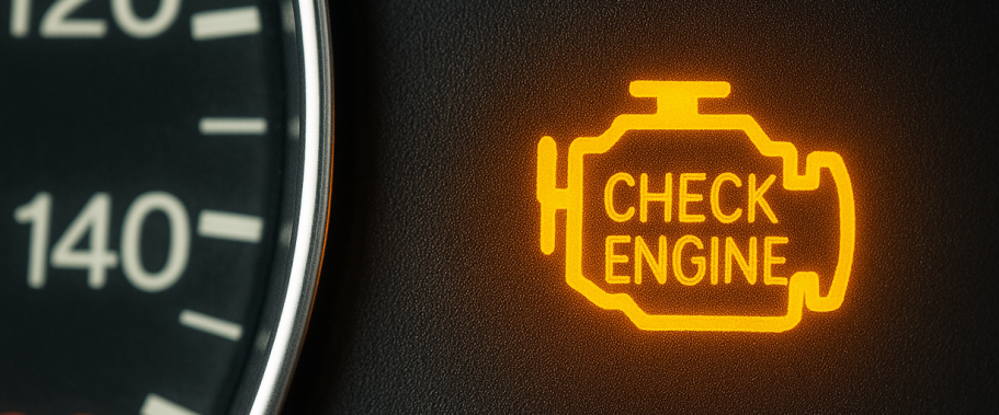 Check engine warning light on a vehicle dashboard.