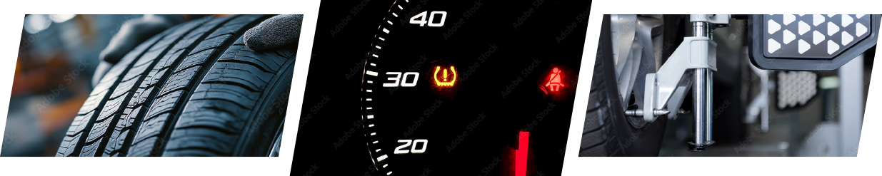 Automobile tire, air pressure warning light and wheel alignment tool.