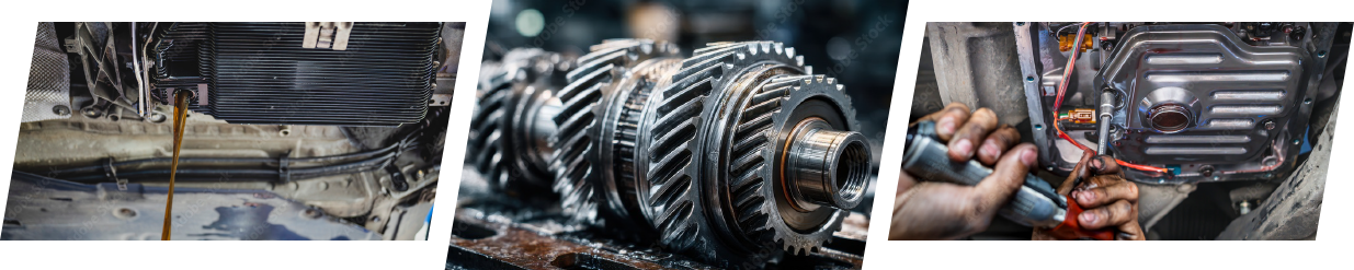 Mechanical components of an automobile transmission.